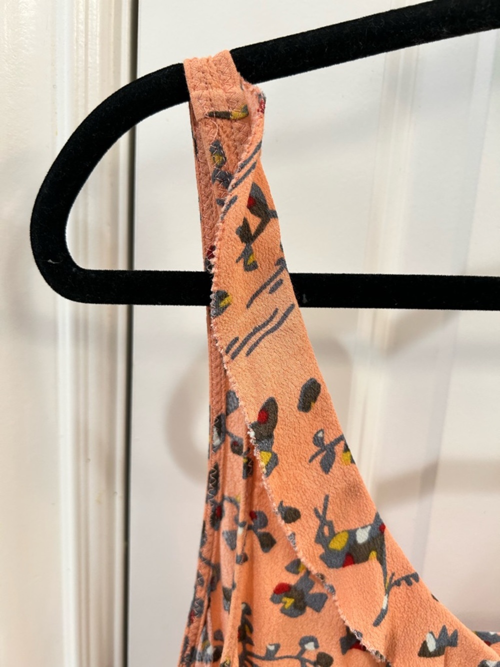Sold Anthropologie Floreat Peach Pink Bird Floral Slip Dress Ruffle Hem Cutout - Picture 7 of 13